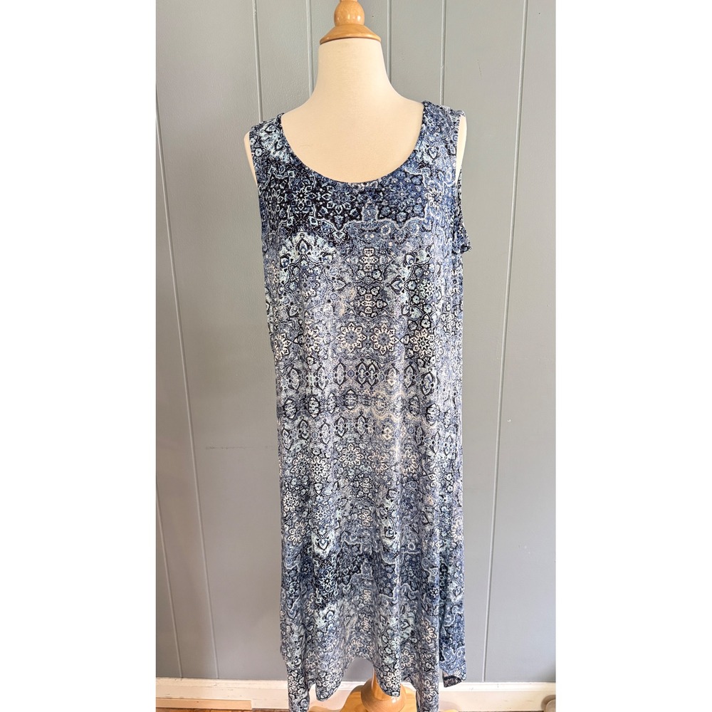 NWT Cynthia Rowley‎ Womens 1X Maxi Dress Blue Medallion Tile Print Banana Boho - Picture 3 of 9
